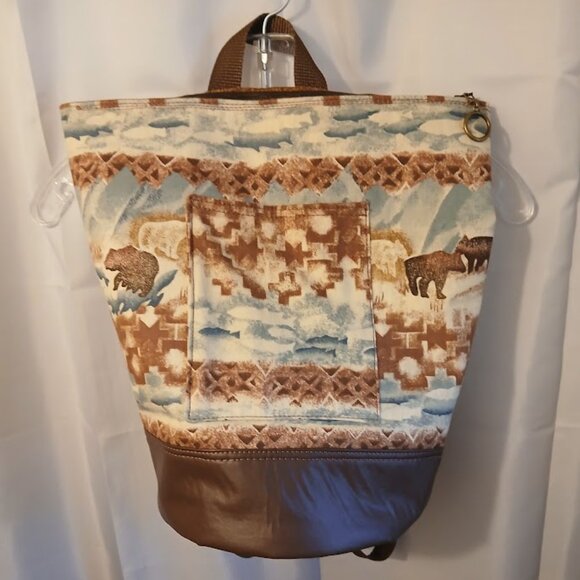 New Southwestern Cowgirl Bucket Tote Backpack Aztec Bear Fish Brown Blue Cowgirl main image 8